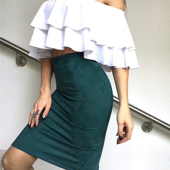 Dresses & Skirts - Womens Suede Pencil Midi Skirt in Peacock Green